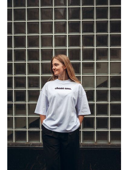 Unisex bílé boxy tričko Chaos ano