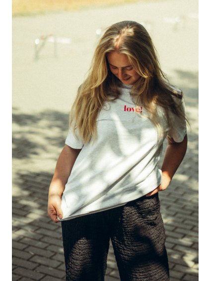 Unisex světle šedě žíhané tričko Love
