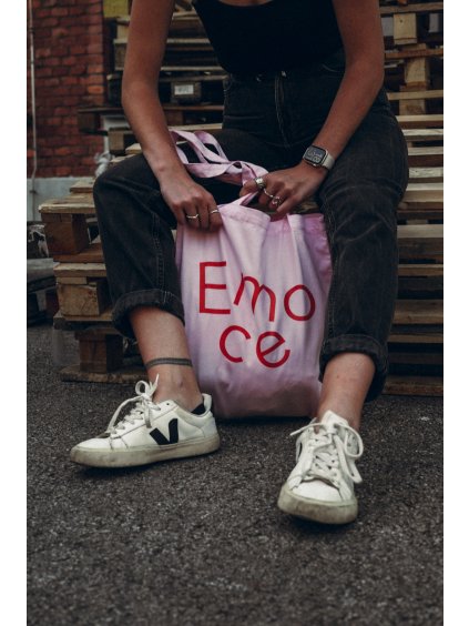 Lehká růžová plátěná taška Emoce