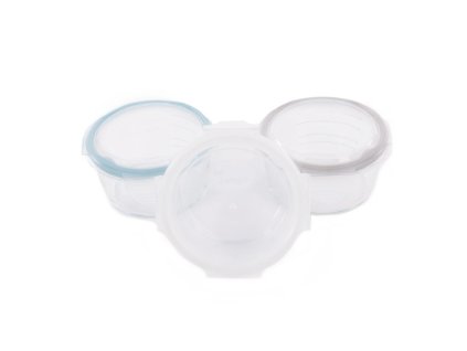 Bo Jungle sklenené misky s viečkami B-Glass – 280 ml, biela/sivá/modrá