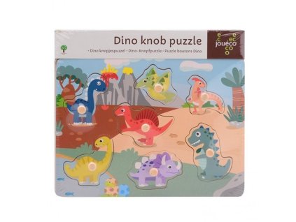 Jouéco detské drevené puzzle s úchytkami – Dino I, od 18 mesiacov