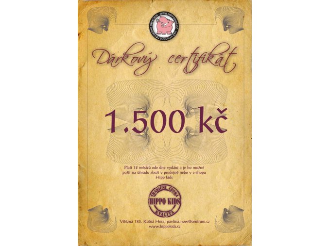 Dárkový certifikát 1.500 Kč
