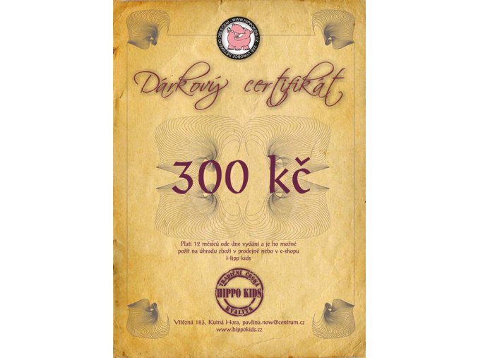 Dárkový certifikát 300 Kč