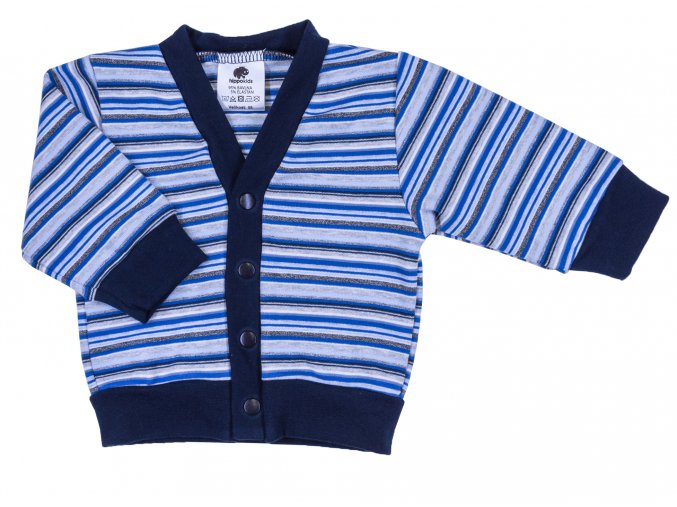 Kojenecký bavlněný kabátek pro miminka Dark Blue. Kabátek pro miminka s proužky na patentky je vyrobený z těch nejkvalitnějších českých materiálů.