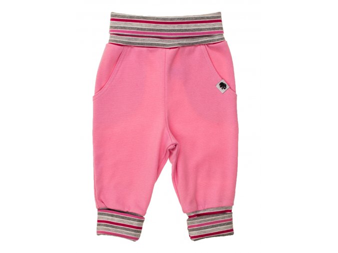 Oblečení pro miminka, kojenecké polodupačky Stripe růžové. Růžové polodupačky s rostoucím ohrnovacím pruhovaným nápletem tvoří krásnou kombinaci. Tepláčky pro miminka.