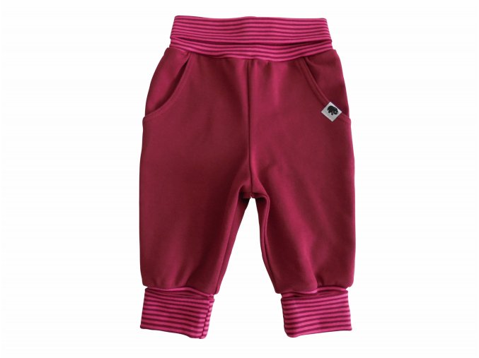 Oblečení pro miminka. Kojenecké a dětské oblečení. České kvalitní oblečení. Polodupačky Classic Retro vínové. Tepláčky s ohrnovacím nápletem v pase a na nohavicích. Vínové tepláčky pro holky.Tepláky pro kojence.