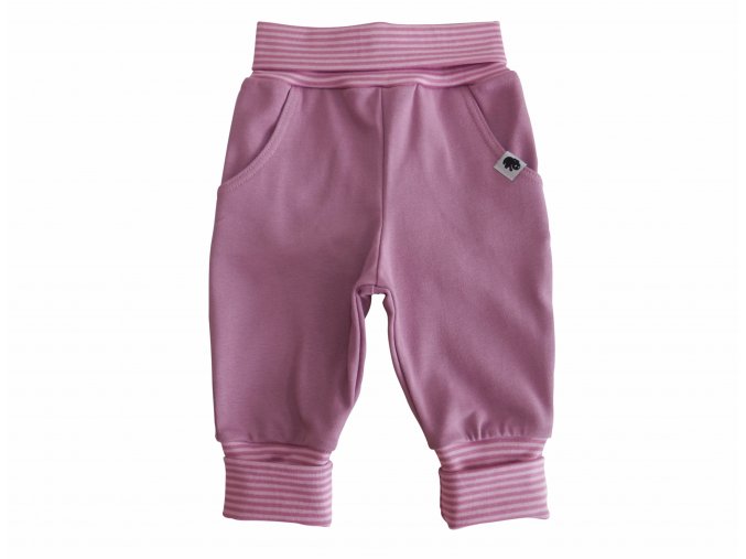 Oblečení pro miminka. Kojenecké a dětské oblečení. České kvalitní oblečení. Polodupačky Classic Retro starorůžová. Tepláčky s ohrnovacím nápletem v pase a na nohavicích. Starorůžové tepláčky pro holky. Tepláky.