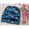 Dívčí čepice Jeans flower. Kojenecká čepice. Pro holky. Čepice z příjemné teplákoviny. Dětská čepice. Oblečení pro miminka. Kojenecké a dětské oblečení. České oblečení.