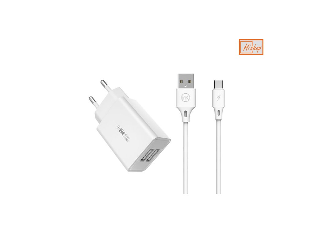 eng pm WK Design wall charger travel adapter 2x USB 2 A USB USB Type C cable 1 m white WP U56 Tpye C white 61792 1