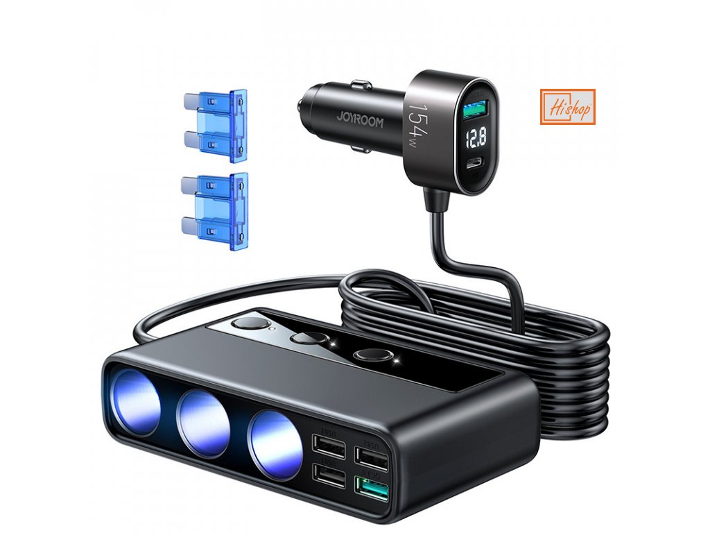 eng pl Joyroom 9in1 laptop car charger 154W 5x USB 1x USB Type C 3x cigarette lighter socket Power Delivery Quick Charge PPS AFC FCP black JR CL06 81323 1
