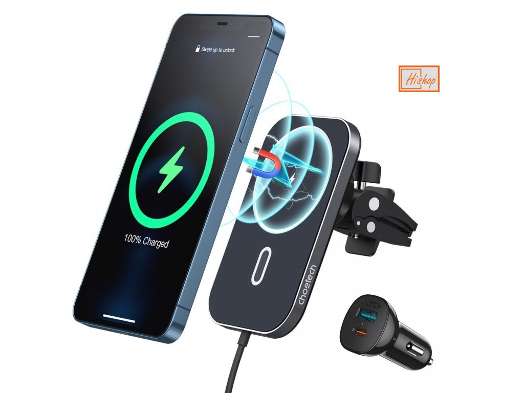 eng pl Choetech Car Kit Magnetic Mount Induction Qi Charger 15W MagSafe Compatible 1m Black T200 F USB USB Type C Car Charger 74335 1