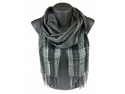 Tenký a  třásňový dámský šátek, Paszmina šedý HD-100
