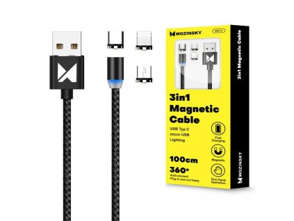 eng pl Wozinsky Magnetic Cable USB micro USB USB Typ C Lightning 1m with LED light black WMC 01 55998 13