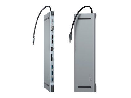 eng pl Baseus Enjoyment MacBook notebook stand HUB USB Typ C PD VGA HDMI RJ45 USB 3 0 SD TF micro SD card reader Dark for MacBook PC gray CATSX G0G 50565 21