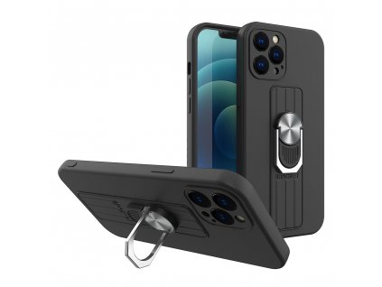 eng pl Ring Case silicone case with finger grip and stand for Xiaomi Redmi Note 10 Redmi Note 10S black 75871 1