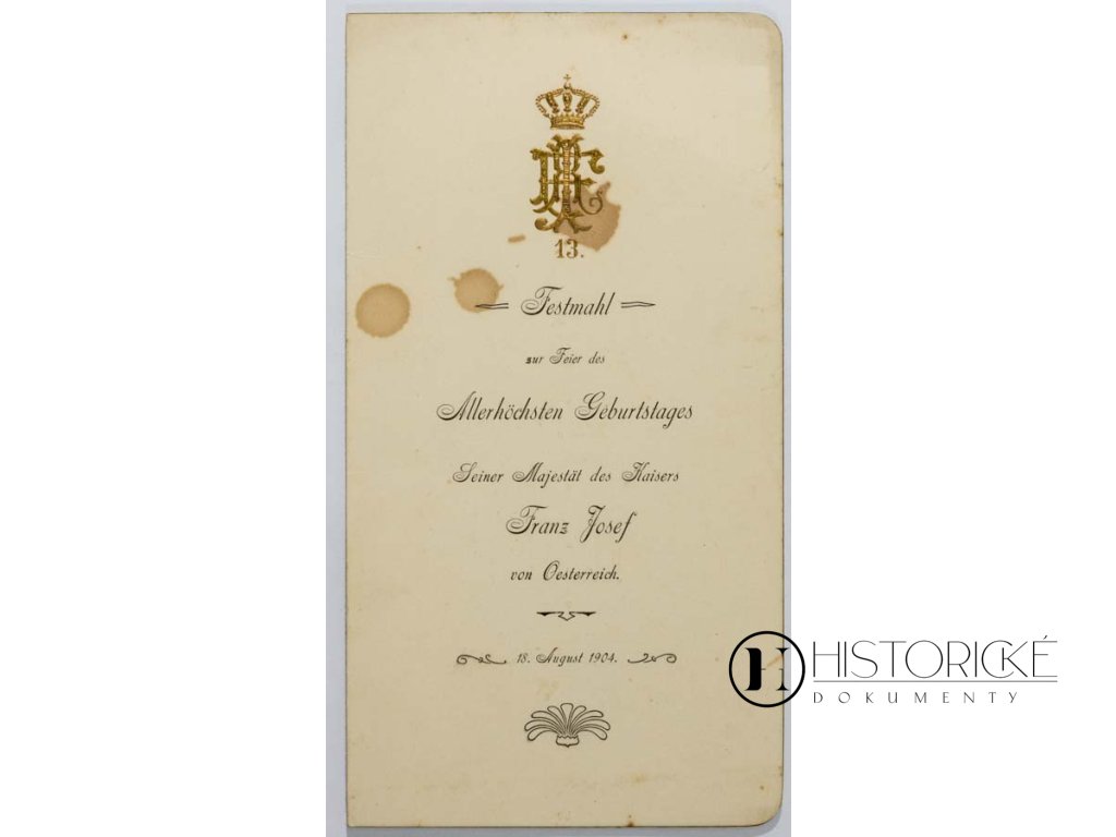 Jídelní lístek 1904 hostina narozeniny císař František Josef Rakouský (1)