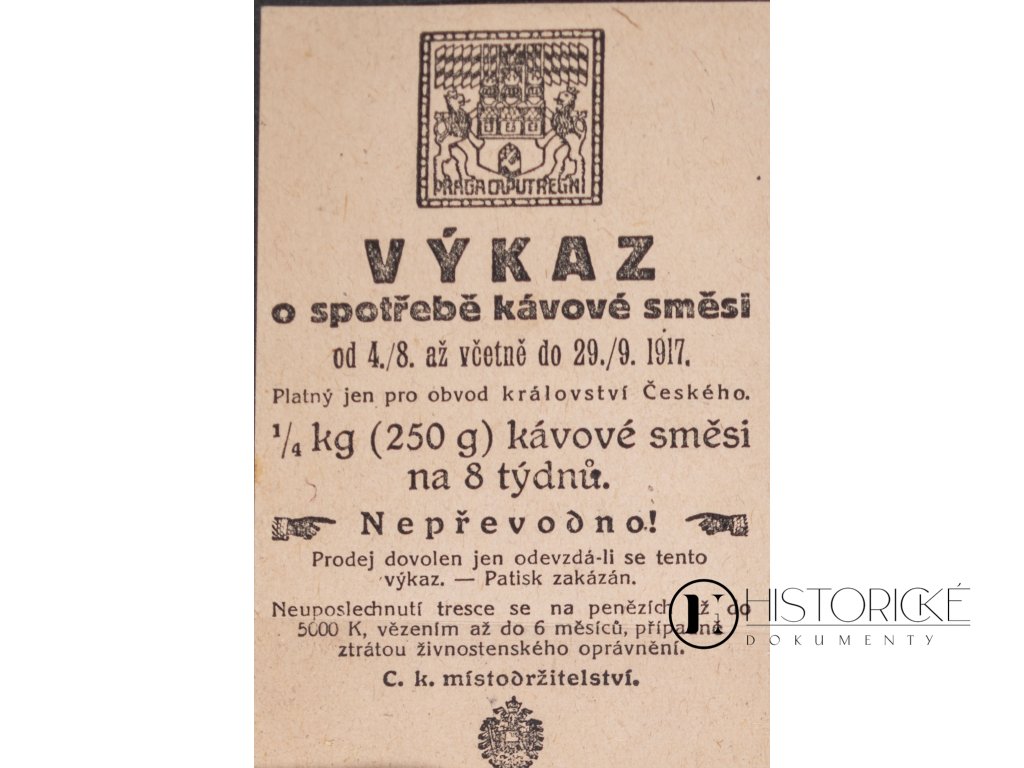 Lístek, spotřeba kávové směsi, 1917