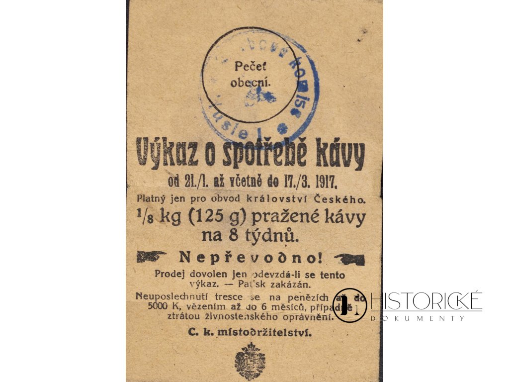 Lístek, spotřeba kávy, 1917