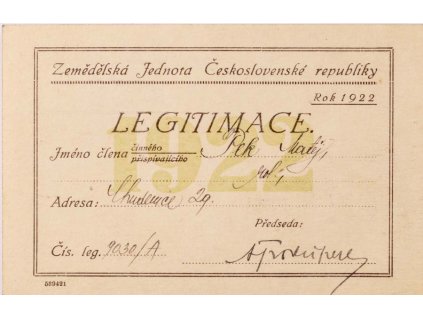 Legitimace Zemědělské jednoty Čs., 1922 (1)