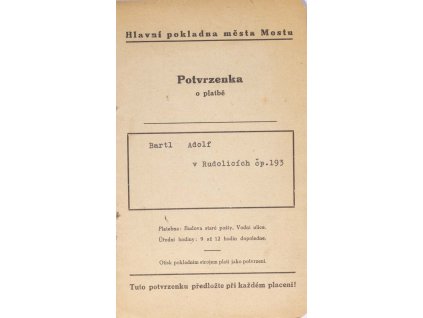 Potvrzenka o platbě, Most, 1946 (1)