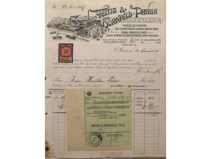 Faktura Feitis a Kornfeld textilní továrna, Praha, 1909