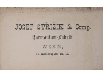 Vizitka, J. Střižník, Harmonium fabrik