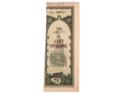 Výherní list 275 Československo 1921 r (1)