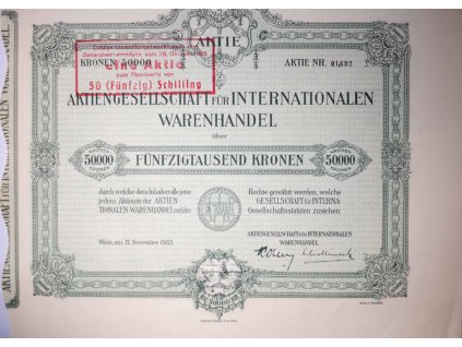 Akcie, Rakousko, Aktionengellschft Internationalen Warehandel, 1921 (1)