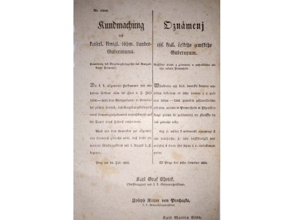 Dokument Povolení na celní služby, 1835
