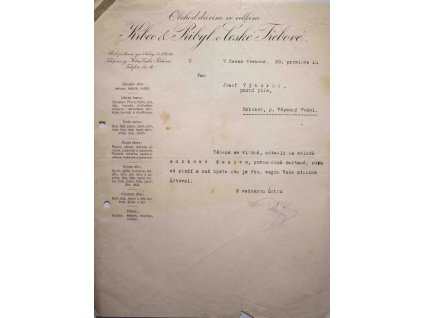 Obchodní korespondence, Hrbec a Přikryl, Č. Třebová, 1916