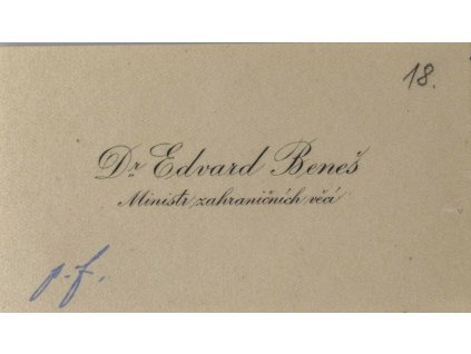 Nepodepsaná vizitka Dr. Edvard Beneš