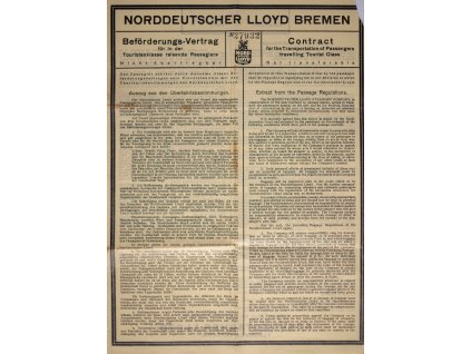 Smlouva, turistická třída, parníku Lloyd Bremen, 1933 4709