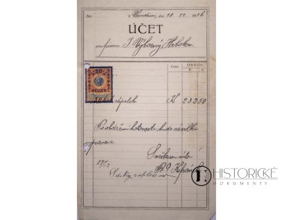 Faktura - účet Kafránek, Chrudim, 1916