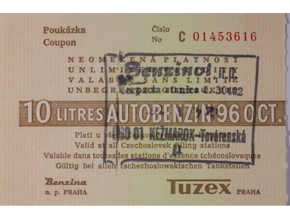 Poukázka na benzin, Tuzex, (C), 10