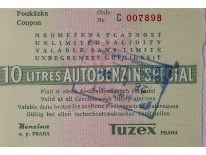 Poukázka na benzin special, Tuzex, (C), 10 l
