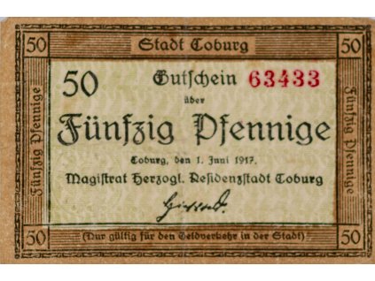 Nouzovka Německo, 50 Pfennig, 1. Juni, 1917 5014