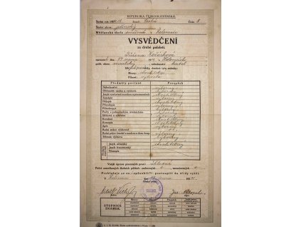 Vysvědčení, Měšťanská škola, 1931