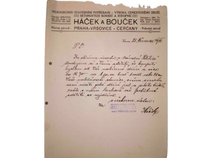 Obchodní korespondence Háček Bouček 1918