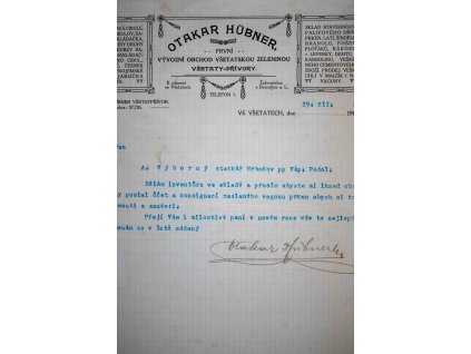 Obchodní korespondence, O. Hubner, 1918