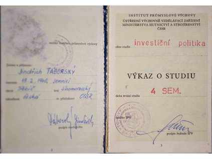 Průkaz, Výkaz o studiu, 1978