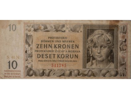 Bankovka, 10 K, Zehn kronen – Deset korun, S41N, 1942 5285