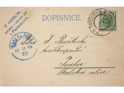 Celina dopisnice, F. Hoblík, Pardubice, 1906 5349