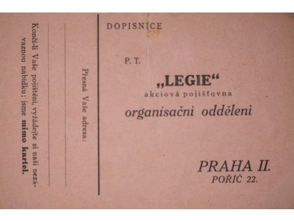 Celina dopisnice, pojišťovna Legie 5805