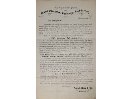 Propagační formulář loterie, Hamburk, 1874 (1)