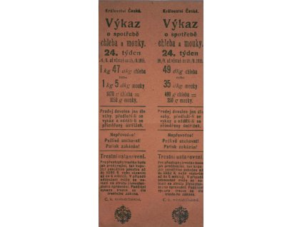 Výkaz o spotřebě mouky, 1915