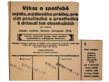 Výkaz o spotřebě mýdla 1919 re