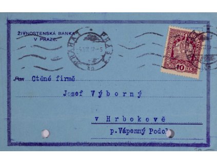 Celina dopisnice, Živnostenská banka, 1917 7107