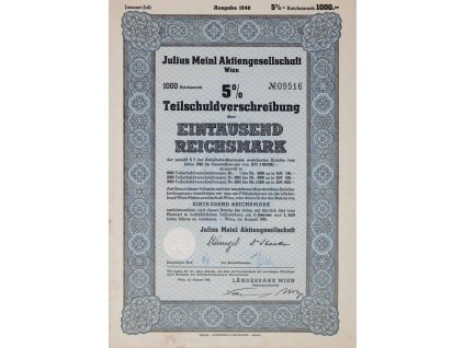 Dluhopis Rakousko, Julius Meinl AG, zelená 1000 RM, 1940 (1)