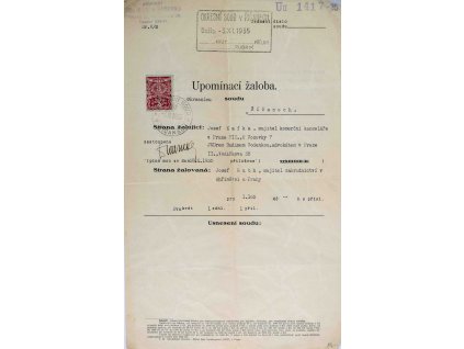Právní dokument, Upomínací žaloba, 1935 7600