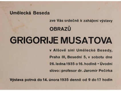 Pozvánka, výstava G. Musatov, 1935